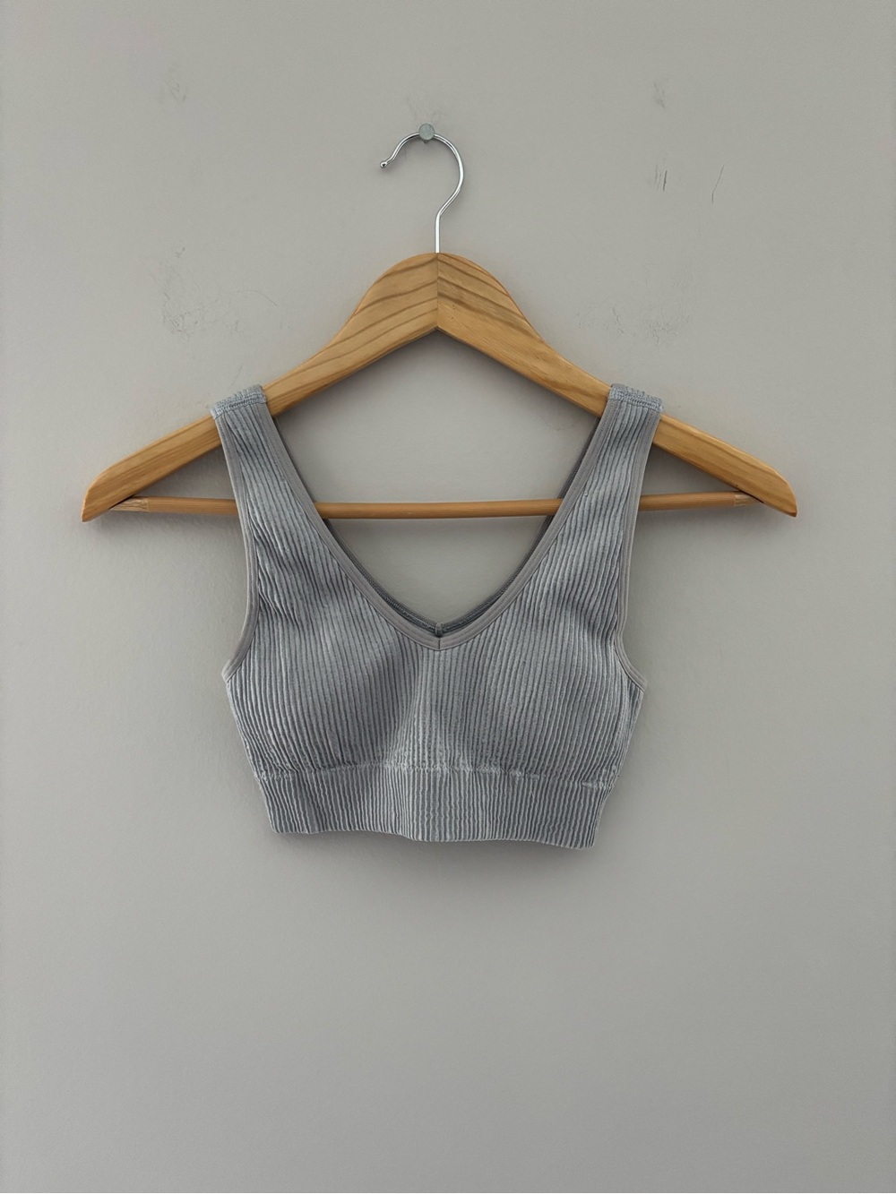 Aerie Real Good Ribbed V-Neck Lounge Yoga Bra Light Gray Size xs